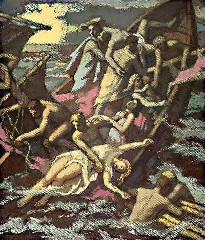 Hans List, 1902 Berlin-1977 Altötting, "Schiffbruch, 1964, so auf Künstleretikett bez., heroischer Duktus beeinflußt durch Gericaults Floß ...