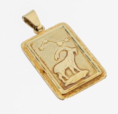 14 kt Gold Steinzeichen-Anhänger "Steinbock", GG 585/000, Darstellung eines Steinbocks und Sternen-Konstellation, L. ca. 3.5 cm, ca. 11.7 ...