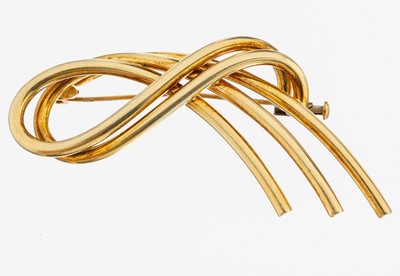 14 kt Gold Brosche, GG 585/000, geschwungen, ca. 5.8 x 3 cm, ca. 6.6 g