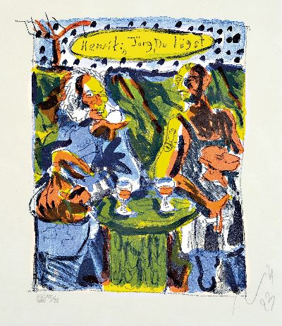 Jörg Immendorf, 1945 Bleckede-2007 Düsseldorf , Farblithographie, "Henrik: Jörg, du lügst", 1993, Ed. 56/75, signiert und datiert, ...