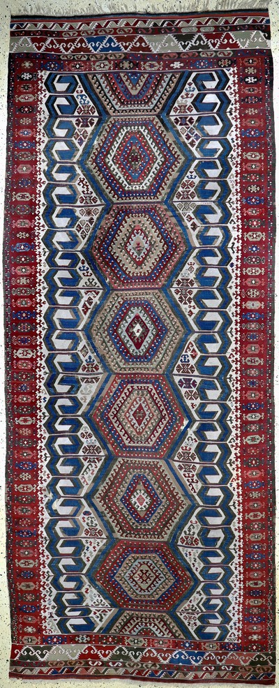 Antiker Konya Kelim, Türkei, 19.Jhd, Wolle auf Wolle, ca. 420 x 165 cm, EHZ: 3