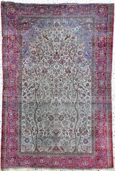 Antiker Seiden Keschan, Persien, 19.Jhd, reine Naturseide, ca. 196 x 133 cm, EHZ: 4, (Risse-Morsch)
