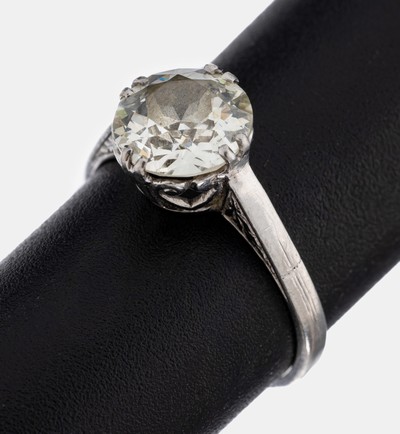 Platin Diamant-Ring, 1920er Jahre, Pt gepr., Altschliffdiamant ca. 1.50 ct l.get.Weiß/p, herzf. Unterkaderung, RW 52, ca.3.5 g