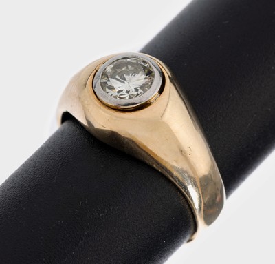 14 kt Gold Brillant-Ring, GG/WG 585/000, inWG gefasster Brillant ca. 0.50 ct get.Weiß/vs,RW 57, ca. 7.2 g