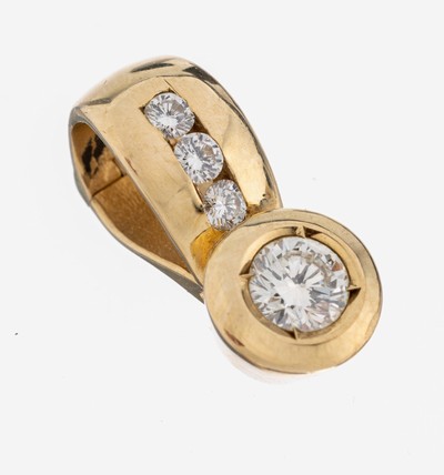 14 kt Gold Brillant-Clipanhänger, GG 585/0000, 1 Brillant ca. 0.40 ct Weiß/vvs, 3 Brillanten in Öse zus. ca. 0.18 ct Weiß/vvs, ca. 4 g