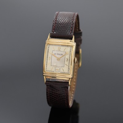 LeCoultre 10k Goldfilled Armbanduhr, Schweiz um 1950, Handaufzug, Boden aufgedr., silb. Duoton-Zifferbl. rest., gold. Std.-Ind. u. Zeiger, kl. Sek. ...