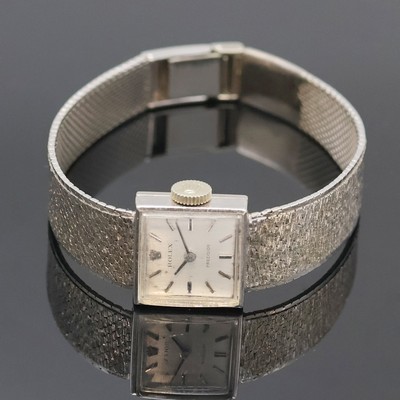 ROLEX Precision Damenarmbanduhr in WG 750/000, Schweiz 1960er Jahre, Handaufzug, Bucherer Goldband, Boden aufgedr., silb. Zifferbl. m. aufges. ...