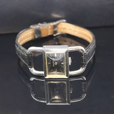 Jaeger-LeCoultre Etrier Damenarmbanduhr Referenz 1670.42, Schweiz um 1965, Handaufzug, Edelstahlgeh., Lederband m. orig. Dornschl., Boden aufgedr., ...