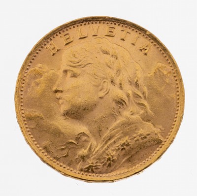 20 Franken Goldmünze, Schweiz, 1935, sogn. Vreneli, Helvetia