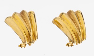 Paar 18 kt Gold Ohrstecker, GG 750/000, hohl gearbeitet, part. sat., ca. 7.0 g, Clipbrisuren