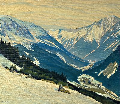 Friedrich Iwan, 1889 Landeshut in Niederschlesien- 1967 Wangen im Allgäu, Verschneite Winterlandschaft im Riesengebirge mit Schneekoppe, Öl/Lwd, ...