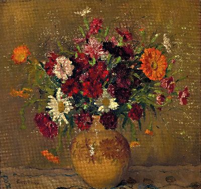 Paul Hardy, Maler der 1. Hälfte des 20. Jh., Stillleben mit Sommerblumen in Keramikvase, Öl/Hartfaser, links unten sign., ca. 48x50cm, R. ca. ...