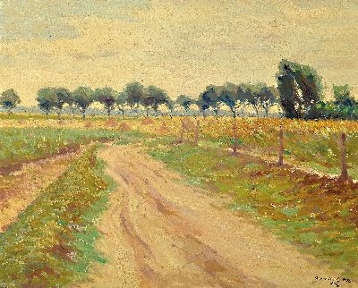 Alfred Otto, 1873-1953 Berlin, Landschaft bei Oberbörsch, Baum bestandener Feldweg, Öl/Lwd, rechts unten sign. und bez. Oberbörsch, ca. 42x52cm, ...