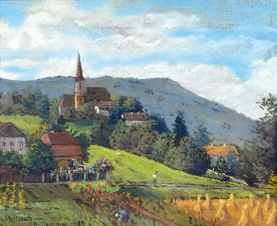 Hans Atzberger, Maler der 1. Hälfte des 20. Jh., Blick auf St. Ulrich in der Steiermark, Pastell auf Papier, links unten bez. St. Ulrich, signiert ...