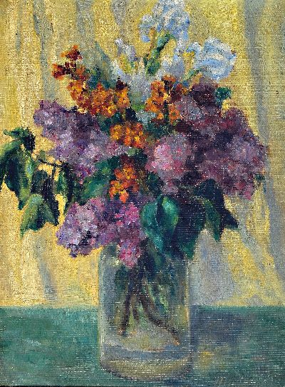 Heinrich Hartung IV, 1888 Düsseldorf-1966 Koblenz, Stillleben, Blumen in Glasvase, Öl/Hartfaser, rechts unten monogr. HH, ca. 42x32cm, R. ca. ...