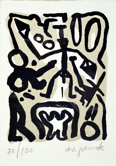 A.R. Penck, 1939-2017, Farblithographie, handsign. und num. 70/100, ca. 21x15cm, u.Gl., R. ca. 50x40cm