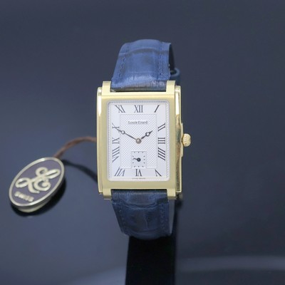 LOUIS ERARD nahezu neuwertige vergoldete Armbanduhr, Schweiz um 1990, Handaufzug, gestuftes rechteck. Geh., Stahlboden aufgedr., silb. Zifferbl. im ...