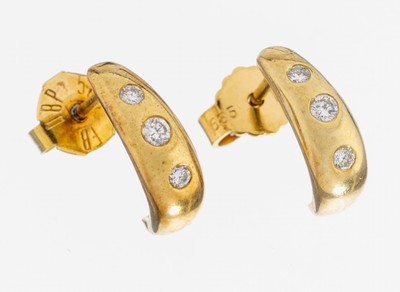 Paar 14 kt Gold Brillant-Ohrstecker, GG 585/000, 6 Brillanten zus. ca. 0.14 ct Weiß/si, ca. 2.4 g