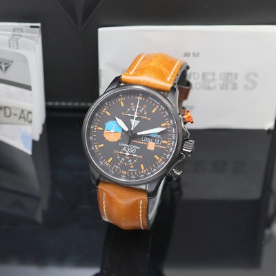 JUNKERS seltener, auf 99 Stück limitierter Armbandchronograph A350 Referenz 3520-8, Automatik, Deutschland / Schweiz um 2010, geschwärztes ...