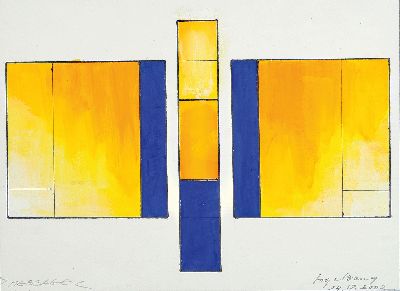 Karl Vogelsang, 1932 Essen-2006 Kronberg, "Message", datiert 24.12.2002, Gouache, unter PP gerahmt 43x51 cm
