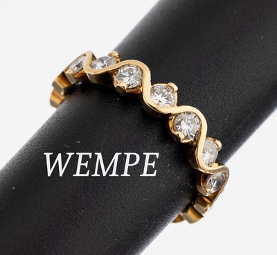 14 kt Gold WEMPE Brillant-Ring, GG 585/000,9 Brillanten zus. ca. 0.45 ct Weiß/vs, RW 50, ca. 3.3 g
