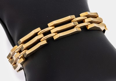 14 kt Gold Armband, GG 585/000, B. ca. 1 cm, L. ca. 20 cm, Kastenschloss mit 2 Sicherheitsachten, ca. 34.7 g