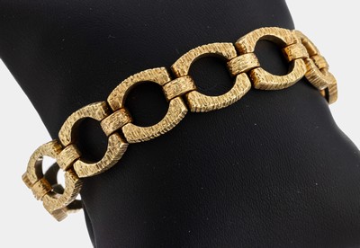 14 kt Gold Armband, GG 585/000, strukt., L.ca. 18.5 cm, Kastenschloss mit 2 Sicherheitsachten, ca. 29.8 g