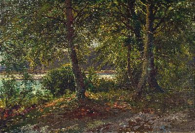 Karl Lorenz Rettich, 1841 Rosenhagen-1904 Lübeck, Ostseelandschaft, Waldinterieur mit Blick auf die Küste, rechts unten signiert und datiert ...