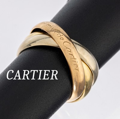 18 kt Gold les must de CARTIER Ring, GG/WG/RG 750/000, Trinity-Serie, RW 46, orig. Etui, Zertifikat von 1987