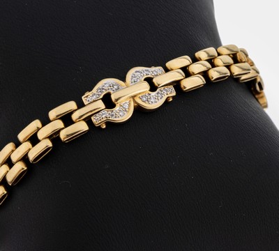 14 kt Gold Diamant-Armband, GG 585/000, 24 8/8-Diamanten zus. ca. 0.12 ct Weiß/si, L. ca.18.3 cm, Kastenschloss mit Sicherheitsacht, ca. 18.6 g