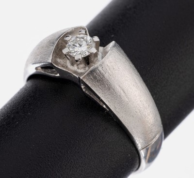 18 kt Gold Brillant-Ring, WG 750/000, teilsatiniert, Brillant ca. 0.15 ct Weiß/si, RW 54, ca. 3.1 g