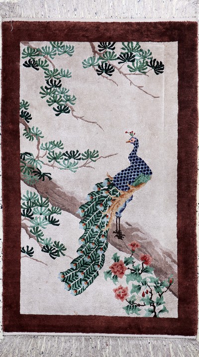 Seiden-Teppich, China, Mitte 20.Jhd, reine Naturseide, ca. 140 x 86 cm, Reinigungsbedürftig, EHZ: 2