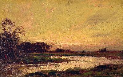 Jose Weiss, 1859-1919, Flußlandschaft im Abendrot, Öl/Holz, rechts unten sign., ca. 25 x 37.5 cm, rückseitig Etikett Kunsthaus Bühler Stuttgart, ...
