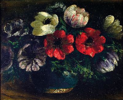 Dick van der Mej..., niederländischer Maler der 1. Hälfte des 20. Jh., Stillleben mit Anemonen, Öl/Holz, links unten schwer lesbar sign., ca. 22 x ...