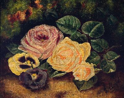 Ethel A. Lloyd, Malerin des 19. Jh., Stillleben mit Rosen, Öl/Lwd, links unten signiert, ca. 20.5 x 26 cm, Rahmen ca. 32 x 37 cm, Rahmen