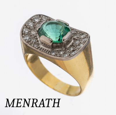 18 kt Gold Turmalin-Diamant-Ring, GG 750/000, ovalfacett. Verdelith ca. 2.0 ct, 20 8/8-Diamanten in rhod. Fassung zus. ca. 0.55 ct Weiß/si, RW 56, ...