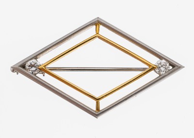 Platin Brillant-Brosche, Platin gepr., und GG 750/000, 2 Brillanten zus. ca. 0.30 ct Weiß/si, qualitätvolle Verarbeitung, L. ca. 3.5 cm, ca. 8.0 g