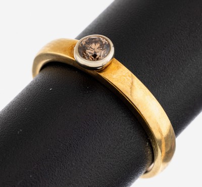 18 kt Gold Brillant-Ring, GG 750/000, Brillant ca. 0.20 ct Braun/vvs, ca. 3.6 g, RW 54.5