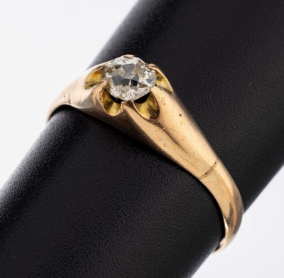 14 kt Gold Diamant-Ring, 1930er Jahre, GG 585/000, Altschliffdiamant ca. 0.20 ct l.get.Weiß/p, RW 51, ca. 1.6 g