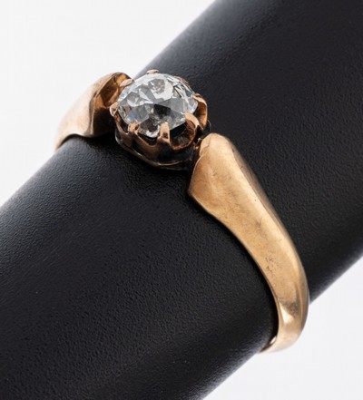 14 kt Gold Diamant-Ring, um 1910, RoseG 585/000, Altschliffdiamant ca. 0.30 ct l.get.Weiß/p, RW 51, ca. 1.8 g