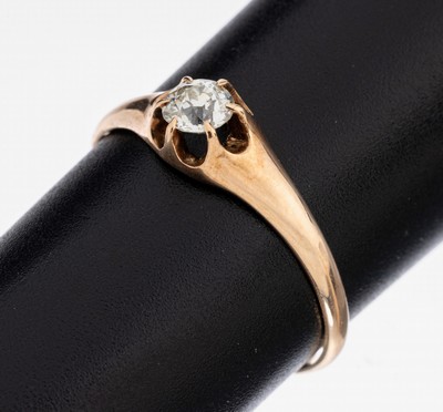 14 kt Gold Diamant-Ring, 1930er Jahre, RoseG 585/000, Altschliffdiamant ca. 0.30 ct l.get.Weiß/p, RW 58, ca. 1.6 g