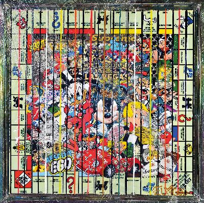 Elmago, geb. 1978 Marseille, Mickeal luxe money-poley goldbarre, Mixed-media-Collage, Siebdruck überarbeitet, rechts unten und rückseitig signiert, ...