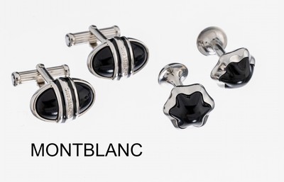 Konvolut 2 Paar MONTBLANC Manschettenknöpfe, Stahl, versch. Designs