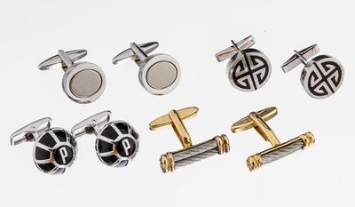Konvolut 4 Paar Manschettenknöpfe, Stahl, 1 x Philippe Charriol, teilvergoldet, 1 x Dunhill, schönes reichhaltiges Konvolut