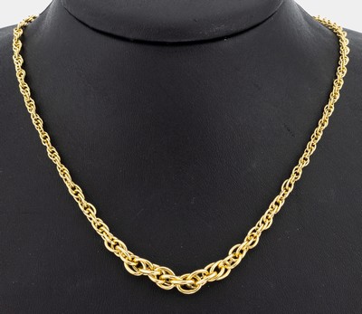 18 kt Gold Collier, GG 750/000, Glieder im Verlauf, L. ca. 46 cm, Karabinerschließe, ca. 4.6 g