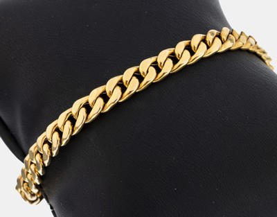 14 kt Gold Flachpanzerarmband, GG 585/000, L. ca. 19 cm, Kastenschloss mit Sicherheits- acht, ca. 10.7 g