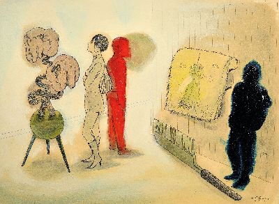 Corinne von Lebusa, geb. 1978 Herzberg, Zeichnung und Aquarell auf Karton, Kamm, sign. rechts unten, dat. 2005, ca. 28x38cm