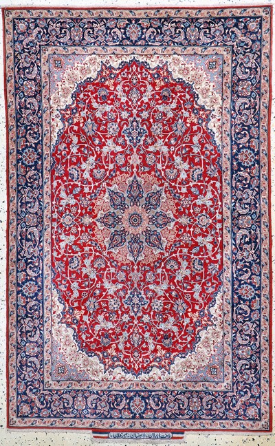 Esfahan fein Persien, signiert"Seyrafian", Mitte 20.Jhd, Korkwolle auf Seide, ca. 168 x 106 cm, ca. 1,0 Mio. Kn/qm, EHZ: 2