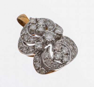 14 kt Gold Brillant-Anhänger, GG/WG 585/000, 35 Brillanten zus. ca. 0.55 ct Weiß/si-p1, L. ca. 2 cm, ca. 3.8 g