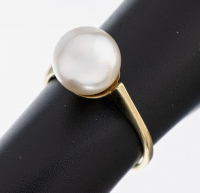 8 kt Gold Perl-Ring, GG 333/000, weiße Akoyazuchtperle, D. ca. 9 mm, schönes Lüster, RW 53, ca. 2.7 g